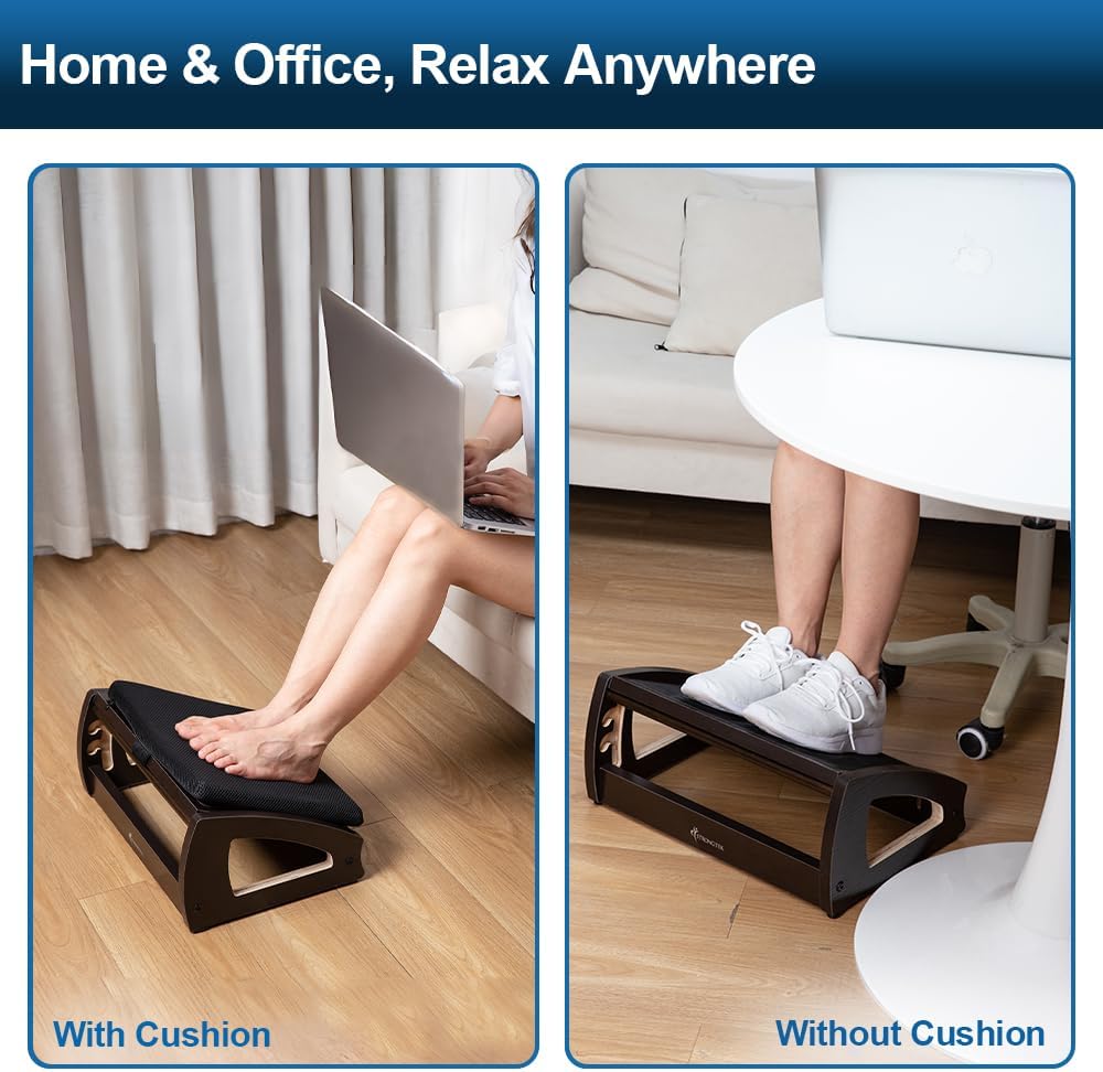 StrongTek Wooden Under Desk Footrest, 4 Heights, 400 lb, Office Foot Rest