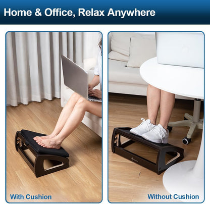 StrongTek Wooden Under Desk Footrest, 4 Heights, 400 lb, Office Foot Rest