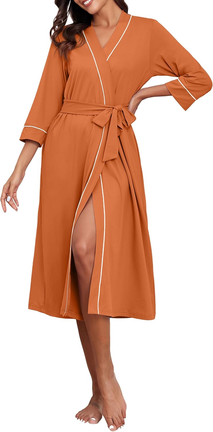PrinStory Robes for Women 3/4 Sleeve Long Bath Robe XS-4XL