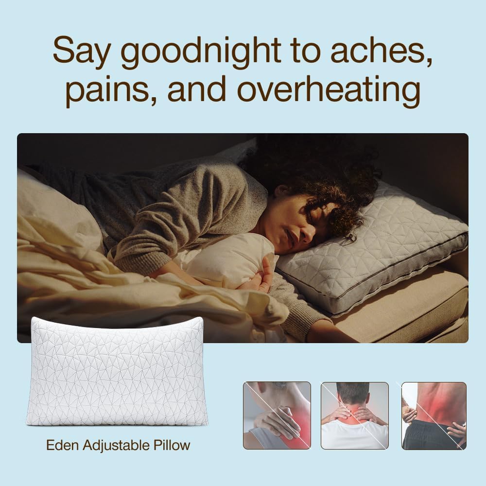 Coop Home Goods Cool+ Adjustable Pillow, Queen Size Plus Shaped Memory Foam Pillows with Cooling Gel, Back, Stomach or Side Sleeper, Neck Support for Sleeping, CertiPUR-US/GREENGUARD Gold