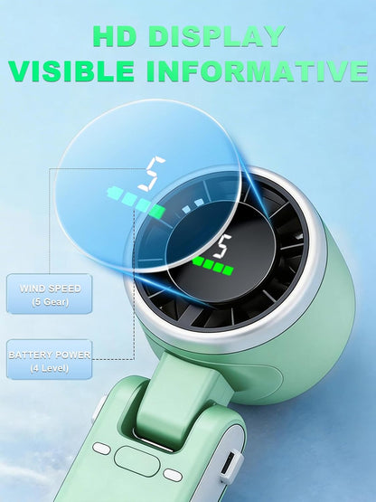 Portable Handheld Turbo Fan, 5 Gear Wind, Battery Operated, Up to 13 Working Hours Rechargeable Fan, 3 IN 1 Hand Fans with Air Turbo Tech Cooling Fan for for Travel, Beach, Outdoor - Black