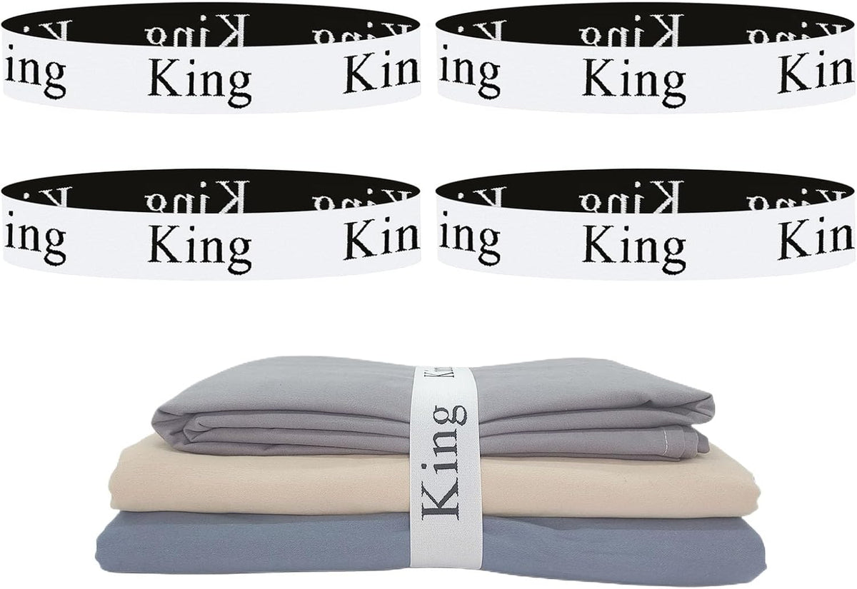 Bed Sheet Organizer Bands, Sheet Organizers and Storage Label Bands, Sheet Label for Bedding, Sheets Organizer for Closet,Sheet Keepers Linen Labels Bedding Bands (Queen)