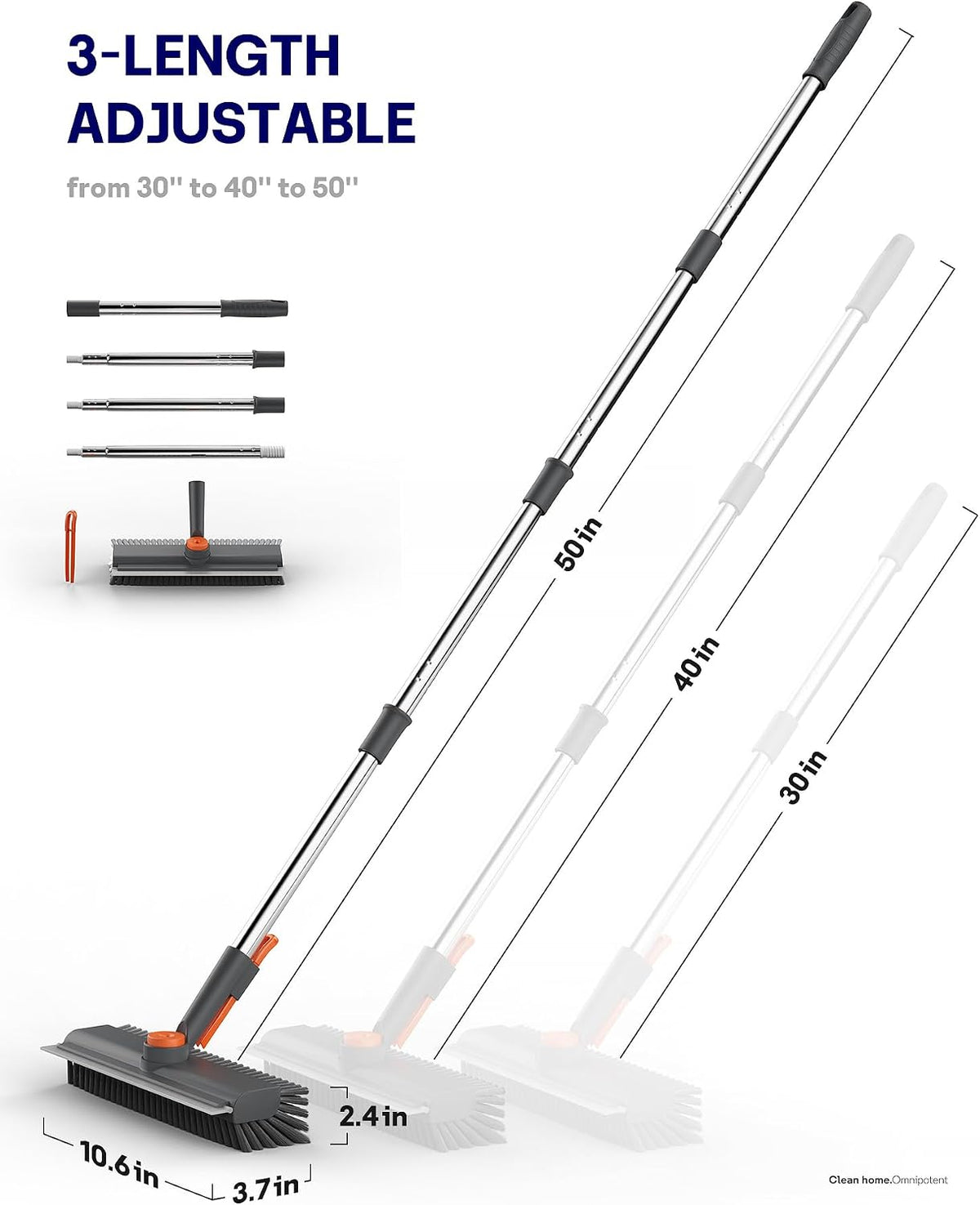 3 in 1 Floor Scrub Brush with Long Handle, Multi-Angle Swivel Head