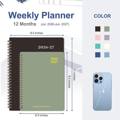 Planner 2026-2027, Weekly and Monthly Calendar Planner, JUL 2026 - JUN 2027 | A5(6.3'' x 8.5''), Hardcover, Agenda Book, Sprial Bound, Inner Pocket, Office and School Use