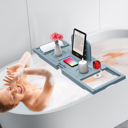 Premium Bamboo Bathtub Tray Caddy - Bath Tub Tray Table for Bathtub - Bath Caddy Tray for Bathtub, Expandable Size, Fits Most Bath Tubs