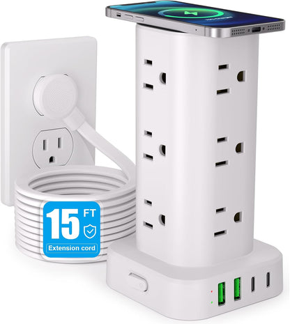 6FT Power Strip Tower Surge Protector, 12 Wide Spaced Outlets, 4 USB