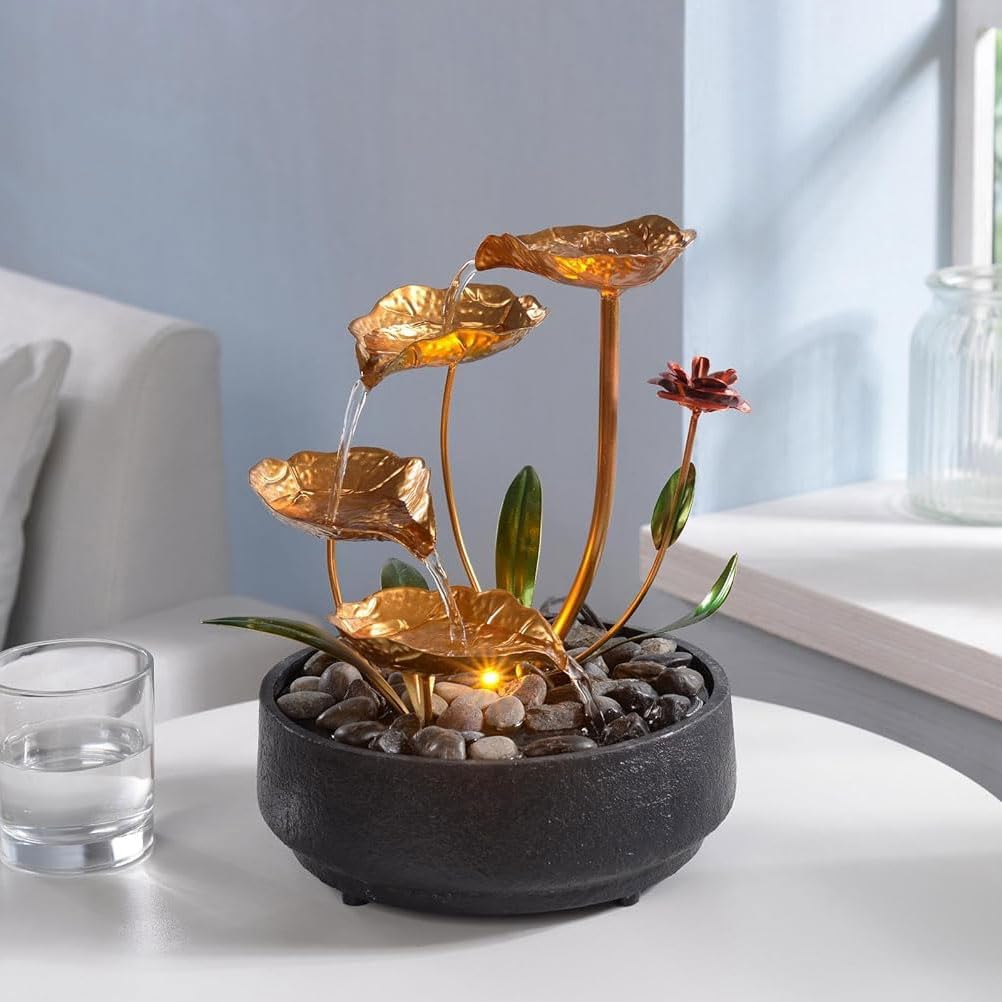 Tabletop Water Fountain – 3-Tier Rock Indoor Waterfall Fountain