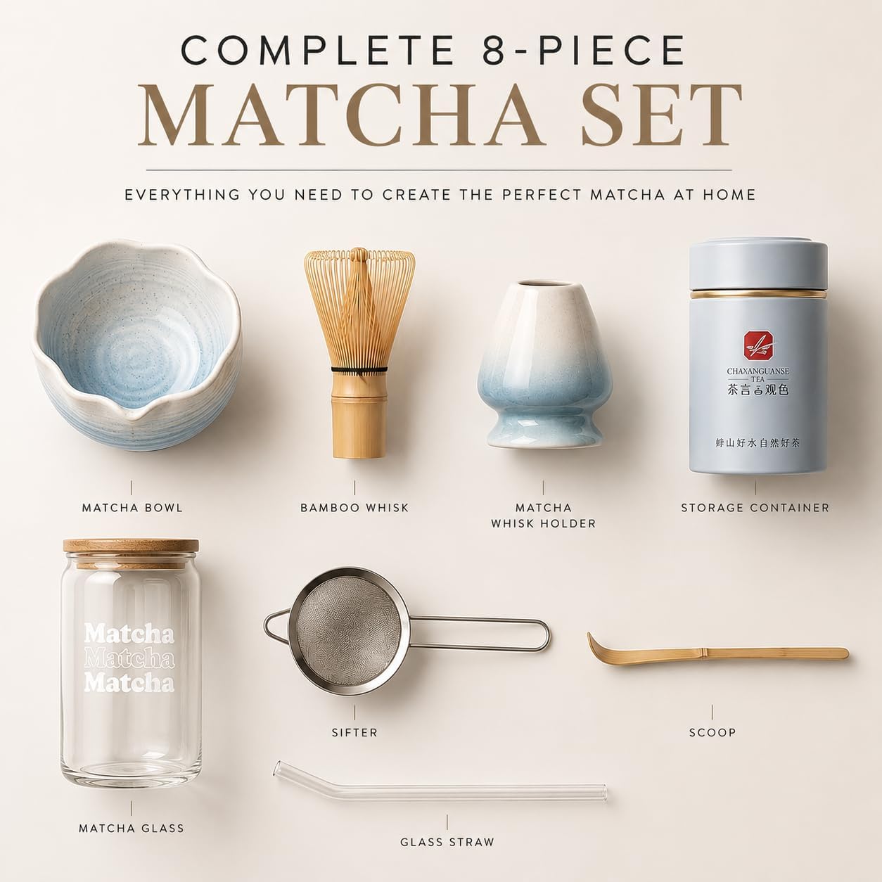 BARISTA EMPEROR® MATCHA WHISK SET PREMIUM 11pcs - Professional Matcha Kit Set with Matcha Bowl, Matcha Whisk, Milk Frother, Spoon, Sifter, Scoop, Stand, Cup, Tea Mat, Cloth - Matcha Bowl Set