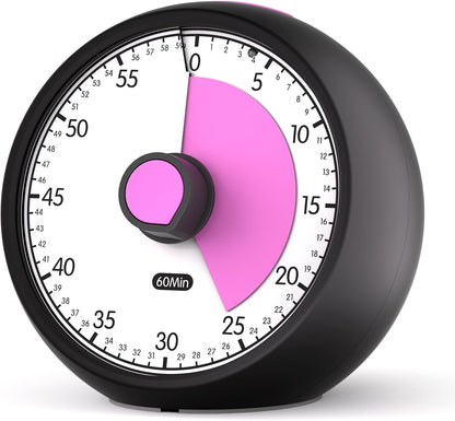 Visual Timer for Kids 60-Minute Countdown Timer with Optional Alarm, Focus Tool for ADHD & Autism, Time Management for Homework, Chores, Office, Kitchen, Teaching & Study Routines (Pink)