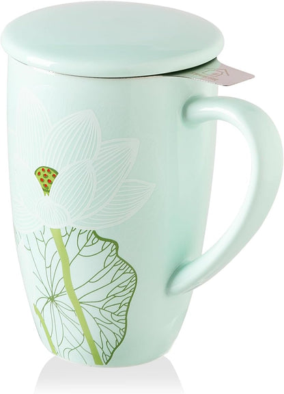Sweejar Porcelain Tea Infuser Mug with Lid, 16 oz Teacup with Strainers for Loose Leaf Tea, Microwave and Dishwasher Safe Coffee Mug(Purple)