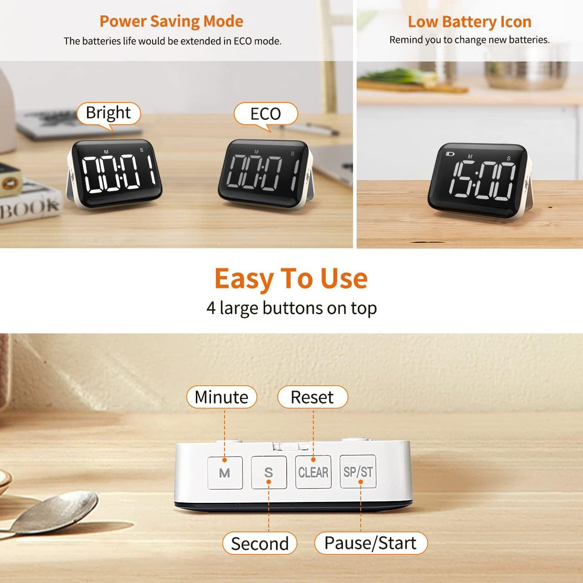 Digital Kitchen Timer, Magnetic Large Display for Cooking & Classroom