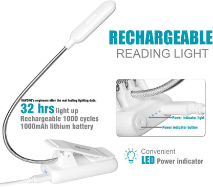 VAVOFO Clip On Book Light for Bed Kids, 7 LED Reading Light with 9-Level Warm Cool White Daylight, Eye Care Lamp with Power Indicator for Bookworms (Blue)