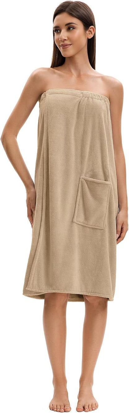 Towel Wrap For Women After Shower，Plush Bath Robe Female，Sauna Spa Wrap Around Towels With Pockets