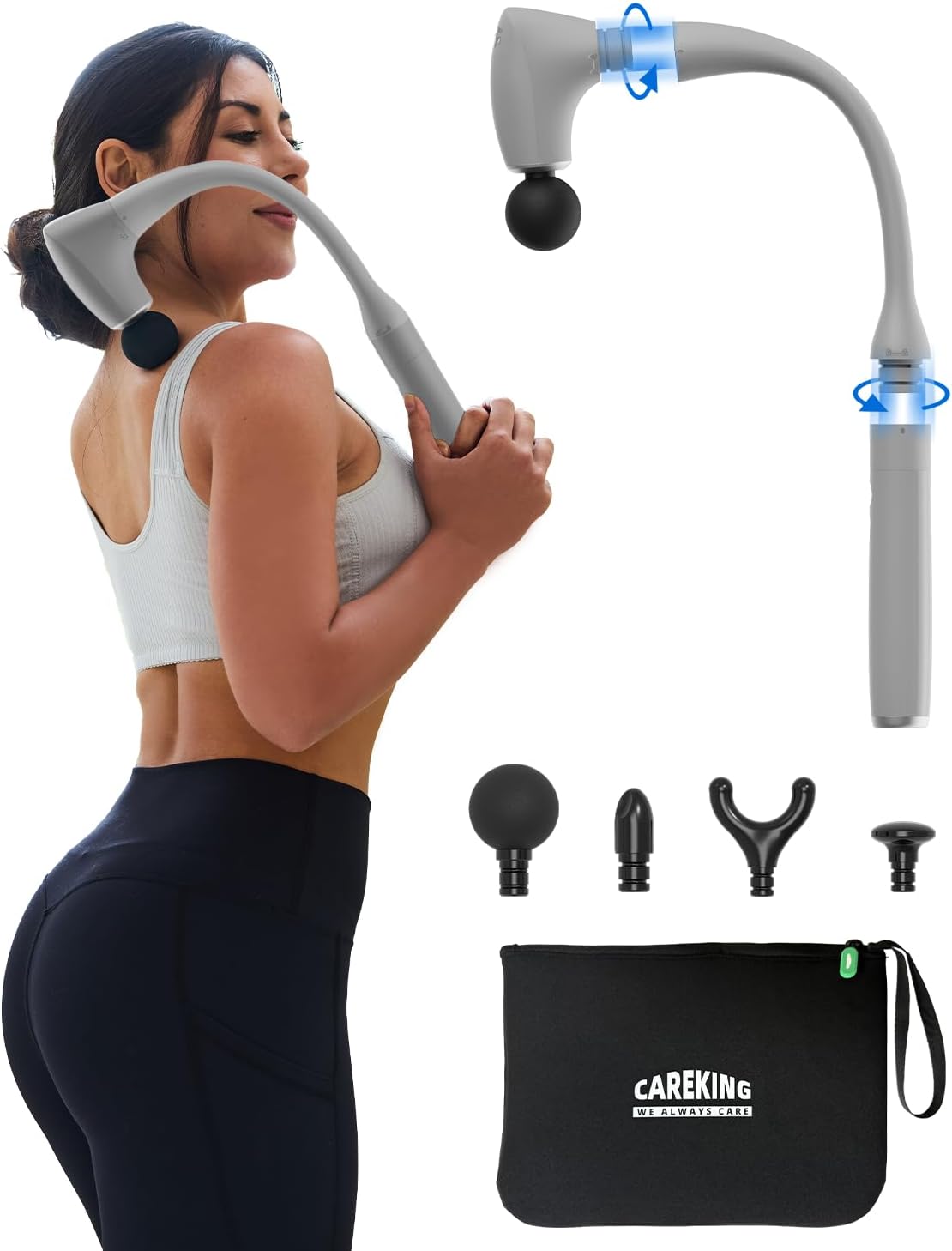 2-in-1 Detachable Percussion Massage Gun with Extension Handle, Back Massager for Pain Relief Deep Tissue Muscle Massager for Arm Shoulder Lower Back Thigh Waist,Gifts for Women Men, FSA-HSA Eligible