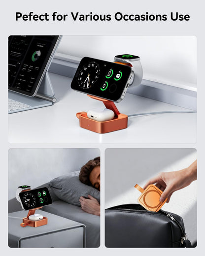 3 in 1 Wireless Charging Station for Apple Devices, Magnetic Foldable Travel Fast Charger Stand Compatible with MagSafe for iPhone 18/Air/17/16/15/14/13/12 Series, Apple Watch & AirPods Pro/4/3/2