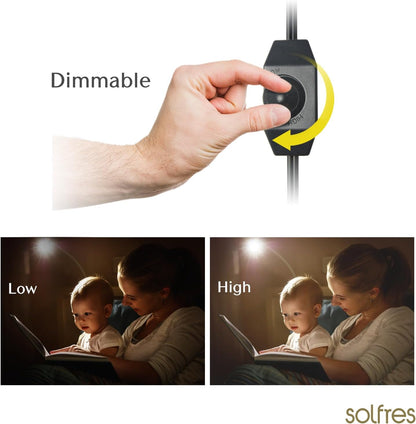 Solfres Patented Innovative Design Headboard Reading Light. No Drilling Golden Book Light for Bedtime Reading. Dimmable LED Book Reading Lamp with Bulb. Movable & Flexible, Black