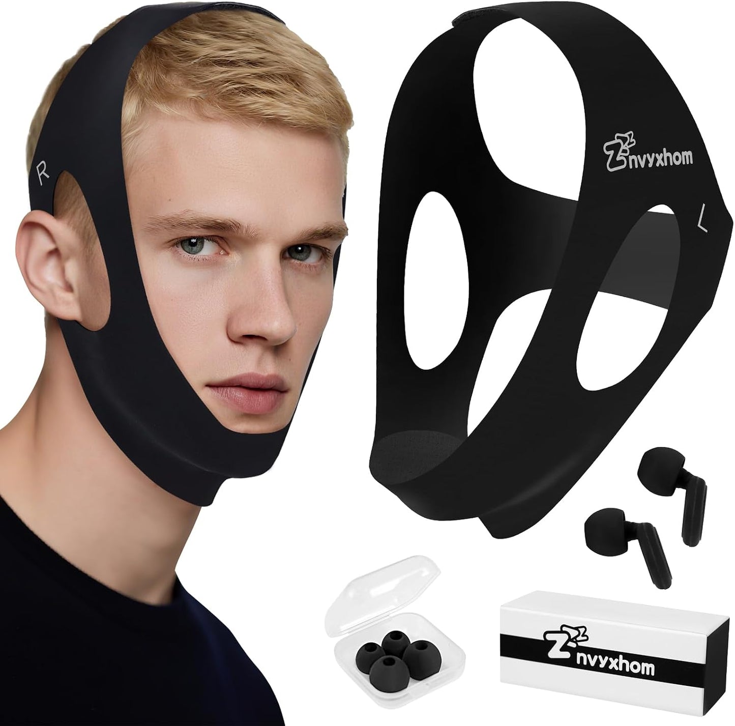 2 Pack Anti Snore Chin Strap for Sleeping, Jaw Tape Mouth Snoring Sleep Devices Stopper, Cpap Users Breathing Head Mouthpiece Solution Keep Closed, Mandibular Advancement Reducing Aids Men Women