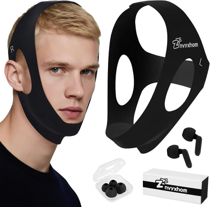 2 Pack Anti Snore Chin Strap for Sleeping, Jaw Tape Mouth Snoring Sleep Devices Stopper, Cpap Users Breathing Head Mouthpiece Solution Keep Closed, Mandibular Advancement Reducing Aids Men Women