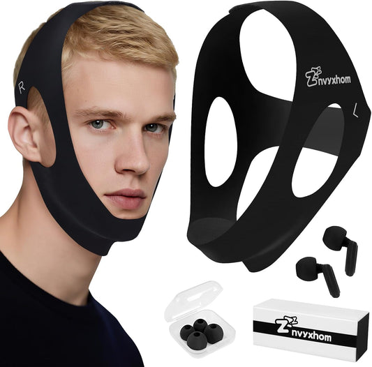 2 Pack Anti Snore Chin Strap for Sleeping, Jaw Tape Mouth Snoring Sleep Devices Stopper, Cpap Users Breathing Head Mouthpiece Solution Keep Closed, Mandibular Advancement Reducing Aids Men Women