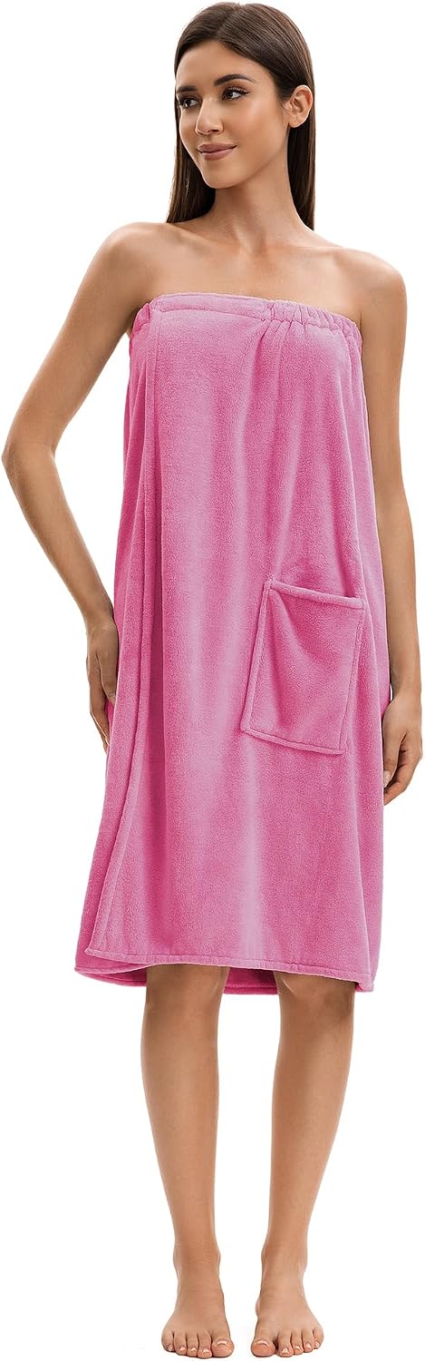 Towel Wrap For Women After Shower，Plush Bath Robe Female，Sauna Spa Wrap Around Towels With Pockets