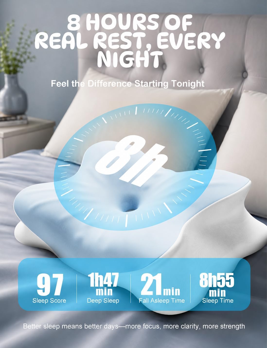 Cooling Cervical Neck Pillow for Pain Relief, Ergonomic Mellow Sleep Pillow for Neck Support | Adjustable | Memory Foam | Odorless Orthopedic Bed Pillow for Side Back Stomach Sleepers - Gift for Mom