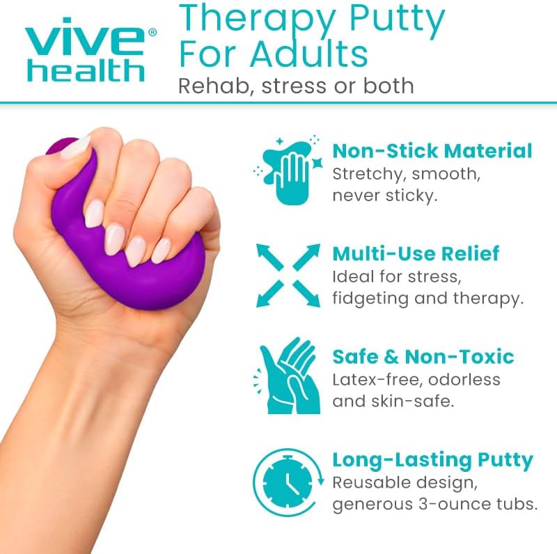 Vive Therapy Putty for Adults, for Hand (2 Pack) - Occupational Sensory Stress Relief Tools - for Physical Exercise, Finger Pain, Grip Strength, Rehab, Arthritis, Forearms, Fidgeting, Motor Skills