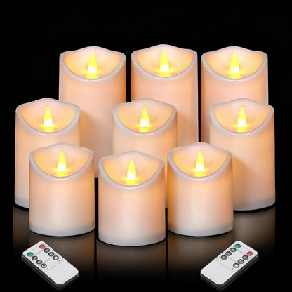 Flameless Candles 4" 5" 6" Outdoor Indoor Pillars Battery Operated Flickering Candles Include 10-Key Remote Timer 400+ Hours by 2 AA Batteries (Ivory Candle - Warm light, 3"D x 4"|5"|6" H - 3 Pack)