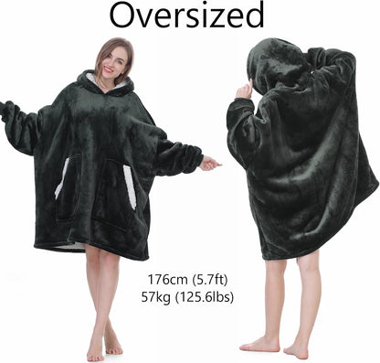 Kipswiza Wearable Blanket Hoodie Gifts for Women and Men, Oversized Cozy Warm Flannel Sherpa Hooded Blankets Sweatshirt with Giant Pockets for Adult and Teens, Dark Gray