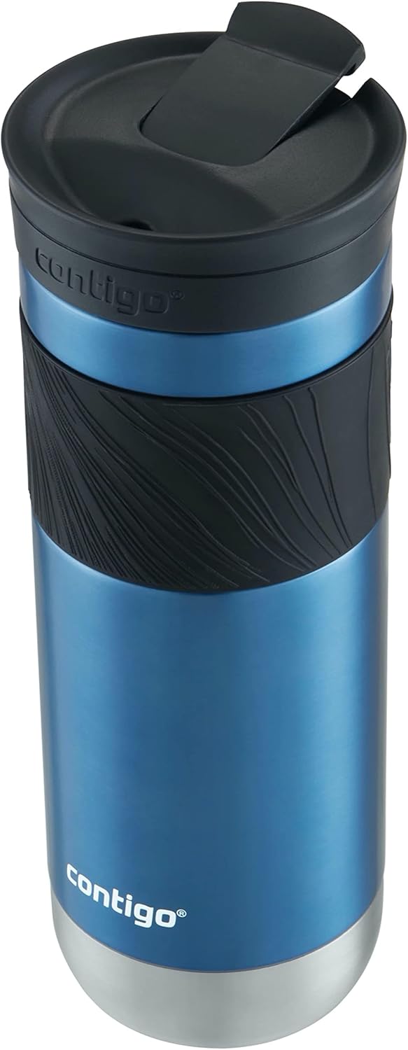 Contigo SNAPSEAL Insulated Stainless Steel Travel Mug with Grip 20oz. Blue Corn Transparent Satin & Midnight Berry
