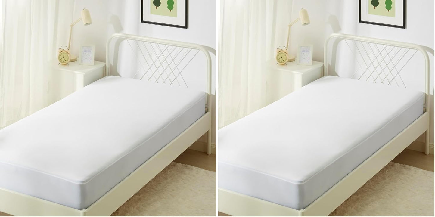 Amazon Basics Waterproof Mattress Protector, Fitted, Silent Protection, Twin, White