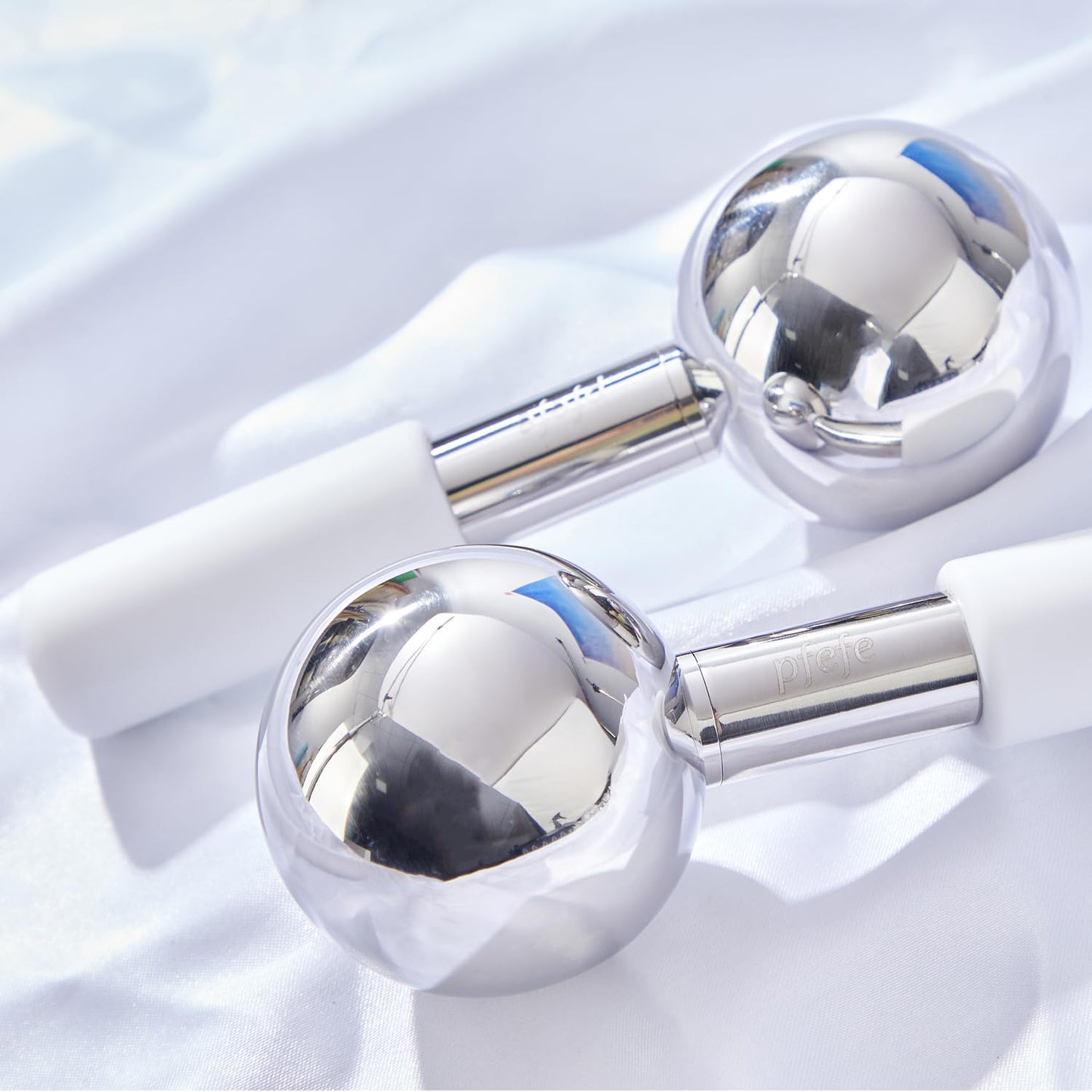 Pfefe 360 Rotating Ice Globes for Face & Eyes, Unbreakable Stainless Steel Cryo Sticks for Beauty Routines, Facials Cold Roller Colling Globes for Puffiness, Wrinkles, Dark Circles, Headaches