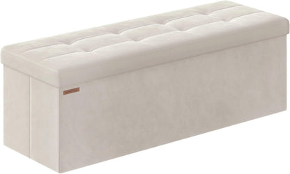 SONGMICS Mazie Collection - Storage Ottoman Bench, Foldable Foot Rest, 15 x 43 x 15 Inches, End of Bed Bench, Storage Chest, Load 660 lb, Living Room, Bedroom, Entryway, Jelly Pink ULSF277R01