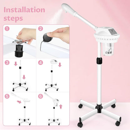 Retain time Facial Steamer, Face Steamer on on Wheels with More Steam, Adjustable Height for Face Steamer Suitable for Personal Home and Professional Personal Care Places，Moisturizing and Hydrating.