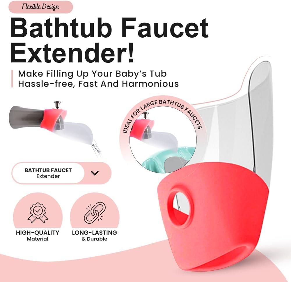 Bath Helper - Bath Tub Faucet Extender - Guides Water Directly from Faucet to Baby Bath Tub Without Excessive Water Waste and Splashing (Clear White)