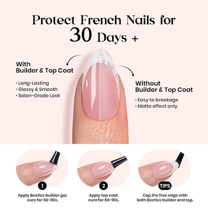 Beetles Press On Nail Kit-Short Square French Tip Press On Nails, 150Pcs Pink French Nail Tips with Nail Glue & Remover Builder Top Coat Nail Lamp, All-in-One DIY Fake Nails Gift for Women