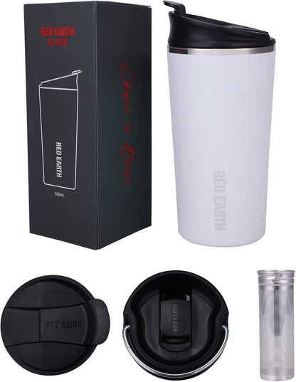 GiNT 17oz Travel Tea Mug with Infuser, 2 Lids. Vacuum Insulated 316 Stainless Steel Coffee Mug. Dishwasher Safe Tea Cup with Strainer for Hot & Cold Brew Coffee. Mothers Day Gifts for Mom (Green)