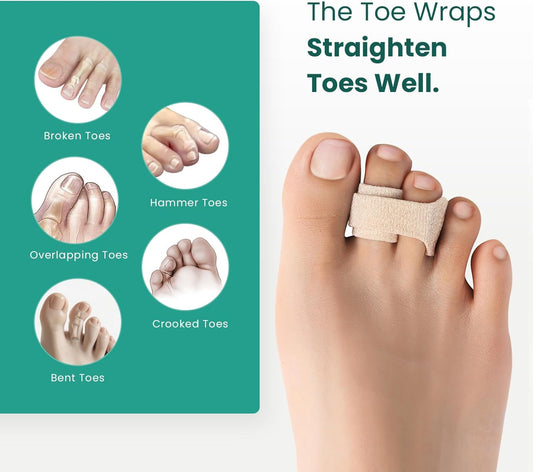 Welnove Hammer Toe Straightener and Corrector - Broken Toe Wraps 8 Ct Large