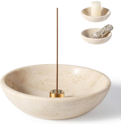 Koville Natural Marble Incense Holder, Incense Holder for Sticks with 9 Holes, Handmade Incense Burner Ash Catcher for Meditation Yoga SPA, Balsam Fir/Palo Santo/Sage/Cone (White)