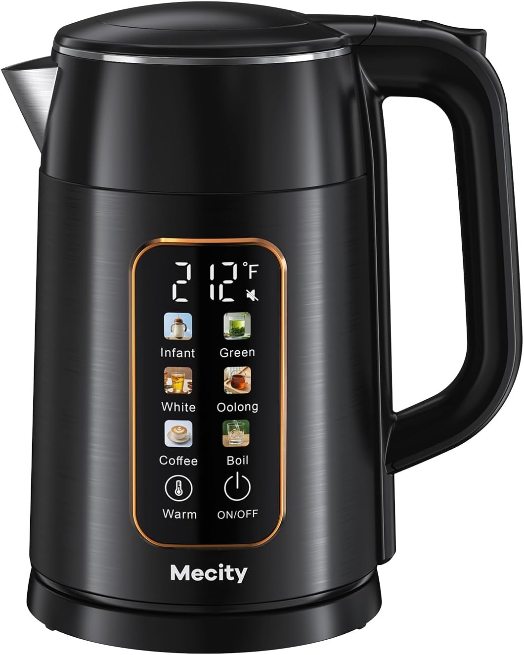 Mecity Electric Kettle 1.7L Touch Screen Temperature Control Water Boiler, No Plastic Contact with Water. 6 Preset Temperature Programs, 2 Hours Keep Warm, Auto Shut Off, Dark Grey