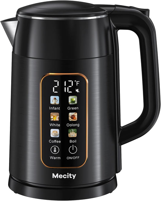 Mecity Electric Kettle 1.7L Touch Screen Temperature Control Water Boiler, No Plastic Contact with Water. 6 Preset Temperature Programs, 2 Hours Keep Warm, Auto Shut Off, Dark Grey