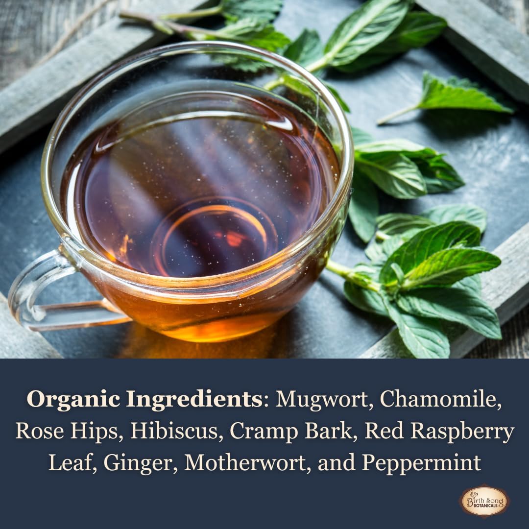 Birth Song Botanicals Organic Moon Cycle Menstrual Tea for Women, Herbal Period Cramp & PMS Relief, Hormone Balance, Bloat & Cycle Support Raspberry Leaf, Mugwort & Chamomile 30 Servings