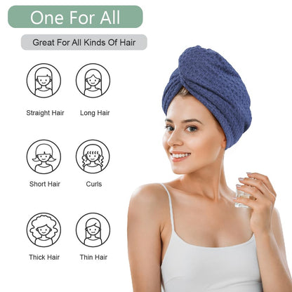 Dolwis Microfiber Hair Drying Towel - 2Packs Waffle Long Hair Head Turban Wraps Terry Cloth Fast Absorbent Dry Anti Frizz Twist Plopping Curly Shower Turban for Women Wet Hair (Green)