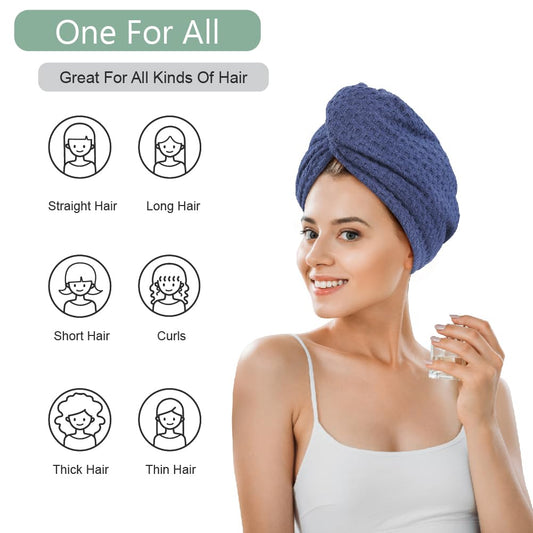 Dolwis Microfiber Hair Drying Towel - 2Packs Waffle Long Hair Head Turban Wraps Terry Cloth Fast Absorbent Dry Anti Frizz Twist Plopping Curly Shower Turban for Women Wet Hair (Green)