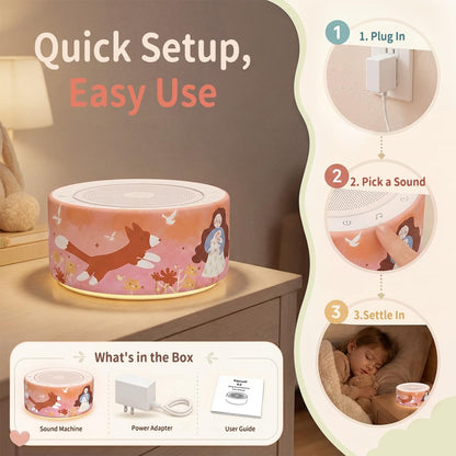Kipcush White Noise Machine for Baby & Adults, 30 Soothing Sounds, Soft Non-Glare Nursery Lamp, 8 Color Night Lights, Memory Function (Angel V1 White, Standard)