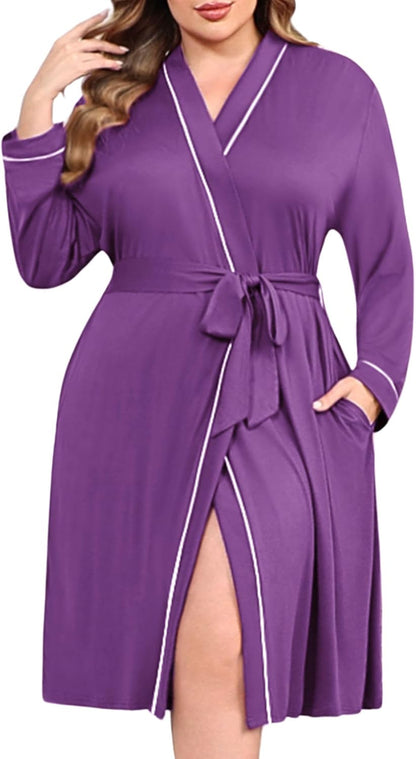 Ekouaer Plus Size Robes for Women Soft Bathrobe V Neck Soft Maternity Robe