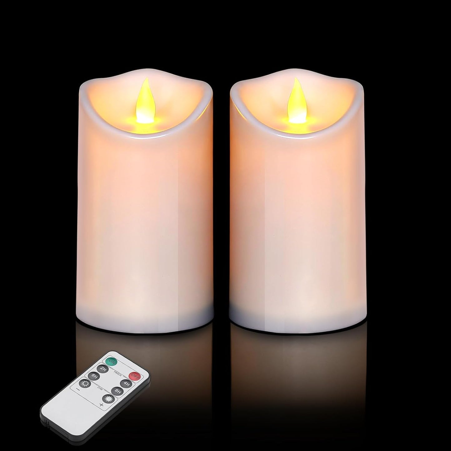 Flameless Candles 4" 5" 6" Outdoor Indoor Pillars Battery Operated Flickering Candles Include 10-Key Remote Timer 400+ Hours by 2 AA Batteries (Ivory Candle - Warm light, 3"D x 4"|5"|6" H - 3 Pack)