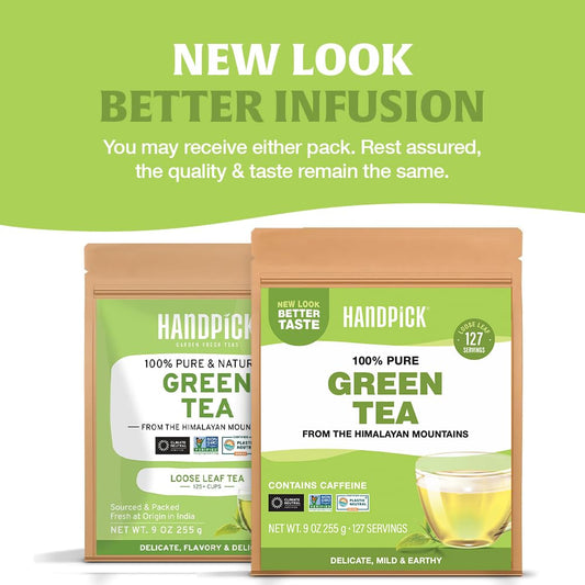 HANDPICK Green Tea Loose Leaf (9oz|127 Cups) Pure Whole Green Tea Leaves
