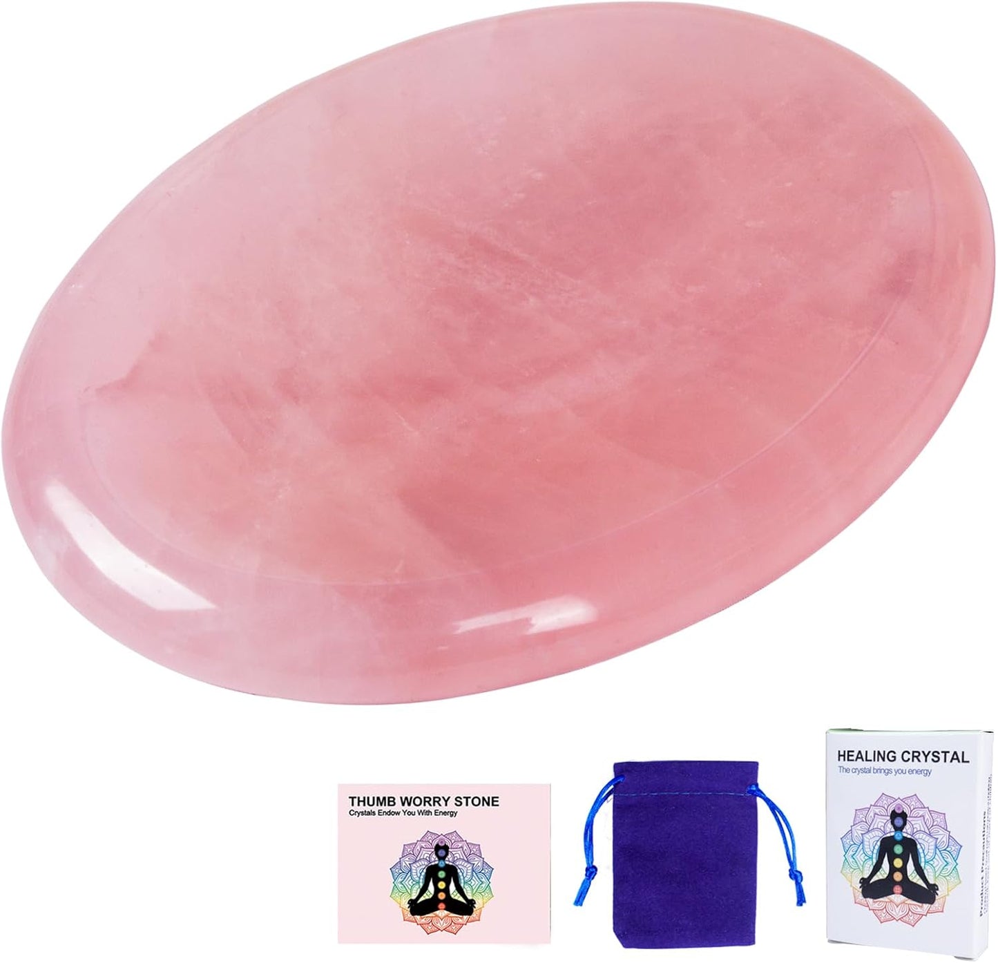 Rose Quartz Crystal Worry Stone for Anxiety Stress Relief, 1.8 Inch Thumb Fidget Stone for Meditation Reiki Healing, Mother's Day Gifts for Women, Hand Carved Pocket Palm Stone