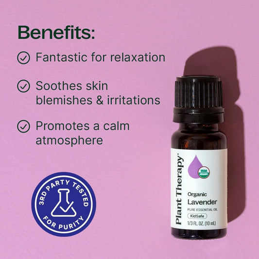 Plant Therapy Organic Lavender Essential Oil 10 mL (1/3 oz), USDA Certified