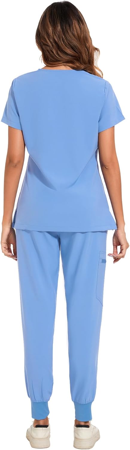 COZYFIT Scrubs for Women Set - Stretch V-Neck Scrub Top & Jogger Pant with 8 Pockets COZY SCRUBS - Colors D